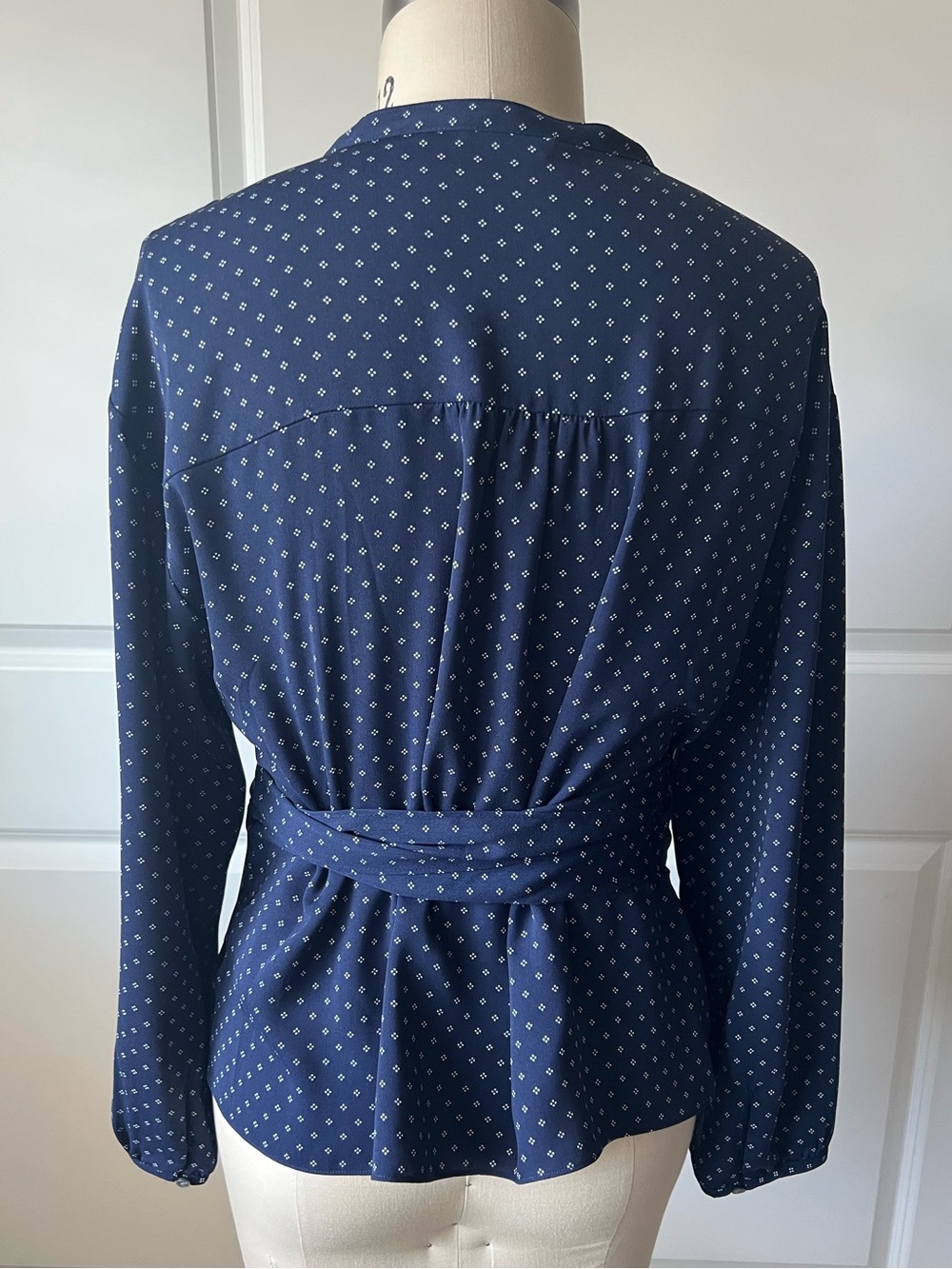J. Crew Navy Printed Wrap Top with Waist Tie - Picture 3 of 4
